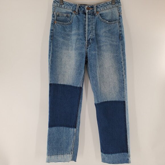 H&M Conscious Cropped Straight Jeans Womens Size 6 Blue‎ Button Front - Picture 1 of 6